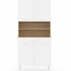 IDMarket Buffet de cuisine vaisselier blanc et bois façon hêtre 80 cm* Meubles Tiroirs|Meubles Hauts