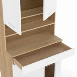 IDMarket Buffet de cuisine vaisselier blanc et bois façon hêtre 80 cm* Meubles Tiroirs|Meubles Hauts