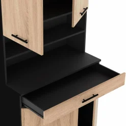 IDMarket Buffet de cuisine vaisselier noir et bois façon hêtre 80 cm* Meubles Tiroirs|Meubles Hauts