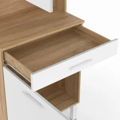 IDMarket Buffet de cuisine vaisselier blanc et bois façon hêtre 60 cm* Meubles Tiroirs|Meubles Hauts
