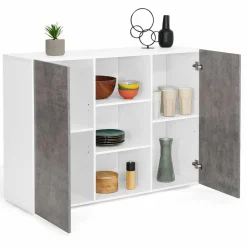 IDMarket Buffet effet béton et blanc 2 portes* Collection Design|Collection Contemporaine