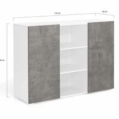 IDMarket Buffet effet béton et blanc 2 portes* Collection Design|Collection Contemporaine