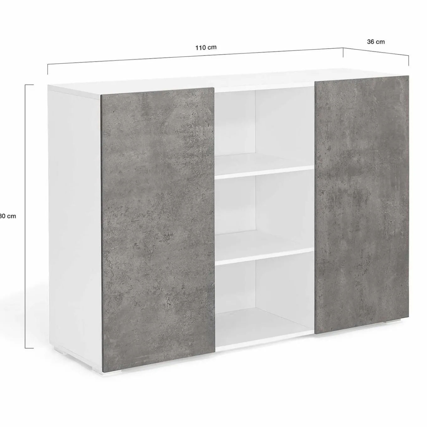 IDMarket Buffet effet béton et blanc 2 portes* Collection Design|Collection Contemporaine