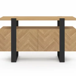 IDMarket Buffet effet chevrons et noir avec 4 portes 140 cm* Meubles En Bois|Collection Design