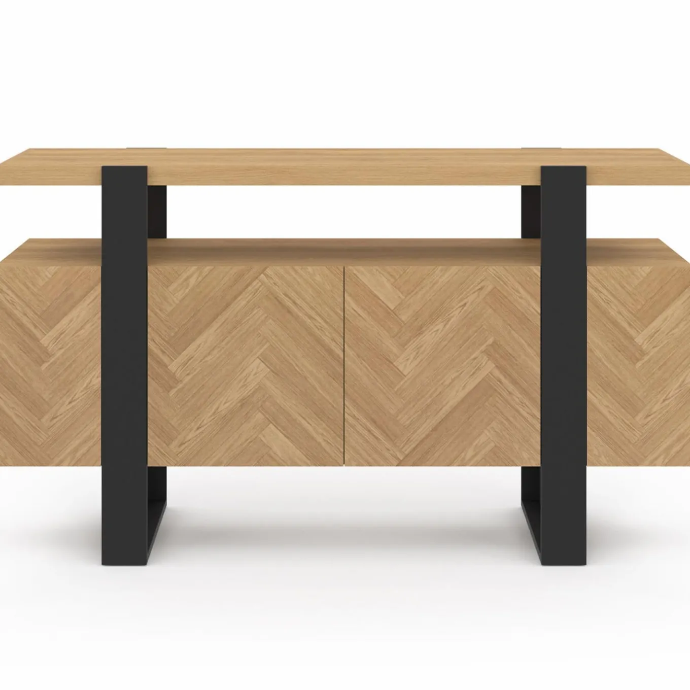 IDMarket Buffet effet chevrons et noir avec 4 portes 140 cm* Meubles En Bois|Collection Design