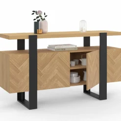 IDMarket Buffet effet chevrons et noir avec 4 portes 140 cm* Meubles En Bois|Collection Design