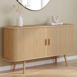 IDMarket Buffet en bois 140 cm effet lattes avec 2 portes coulissantes* Buffets|Salon Complet