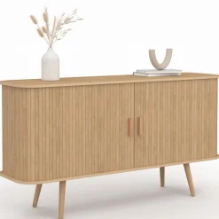 IDMarket Buffet en bois 140 cm effet lattes avec 2 portes coulissantes* Buffets|Salon Complet