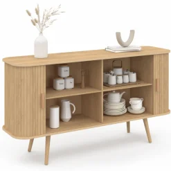 IDMarket Buffet en bois 140 cm effet lattes avec 2 portes coulissantes* Buffets|Salon Complet