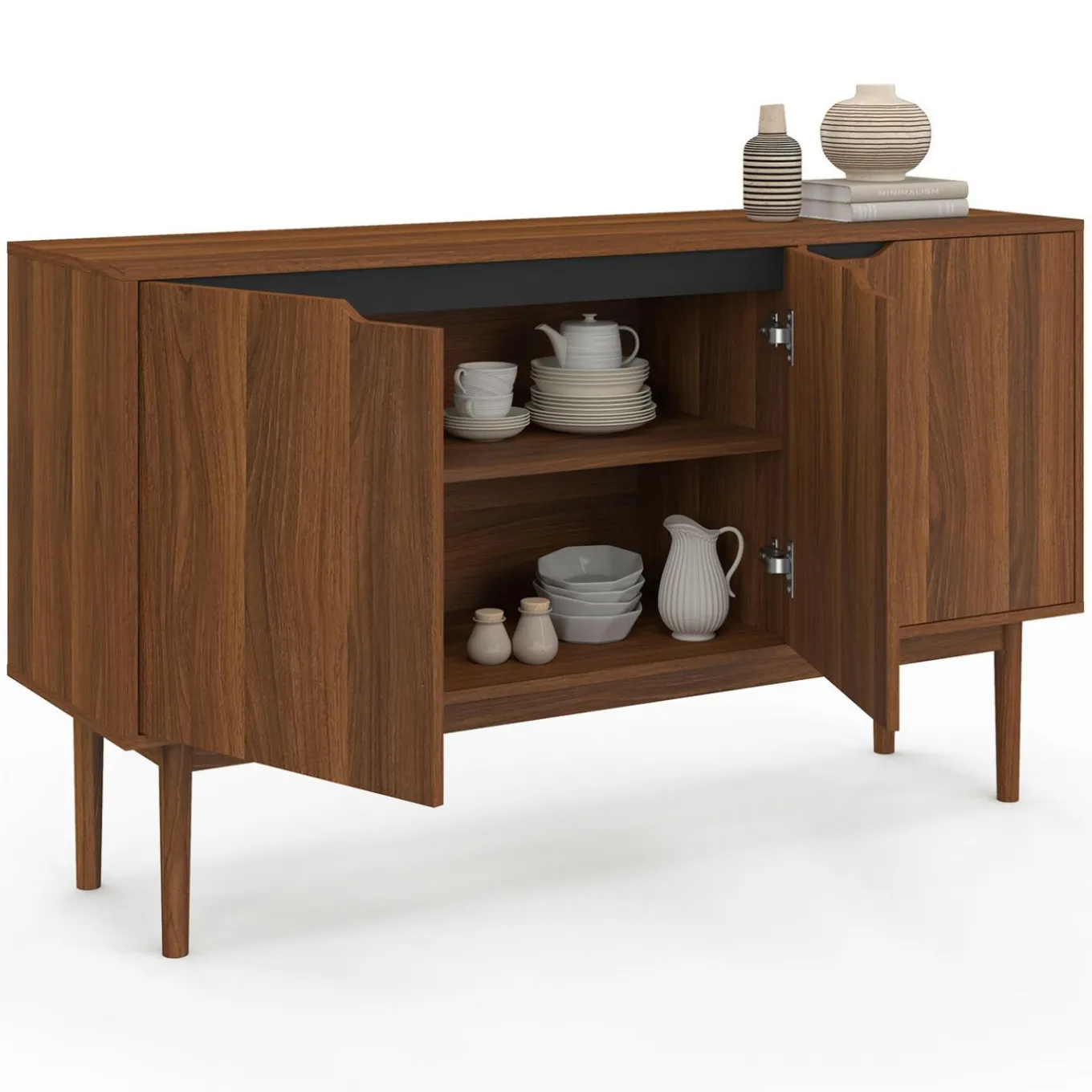 IDMarket Buffet en bois 140 cm vintage avec 3 portes effet noyer* Collection Vintage|Buffets
