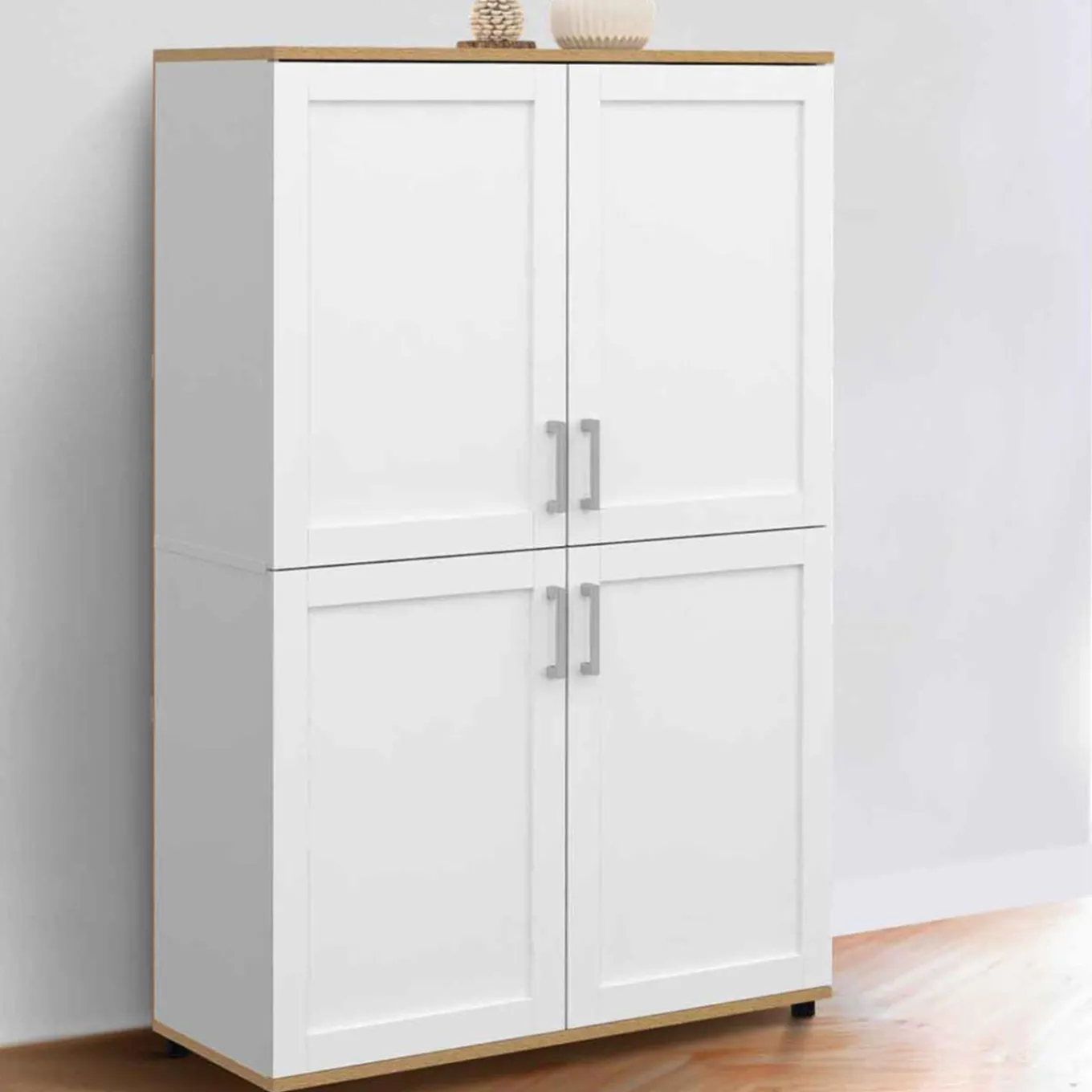 IDMarket Buffet haut blanc et bois avec 4 portes 125 cm* Buffets|Salon Complet