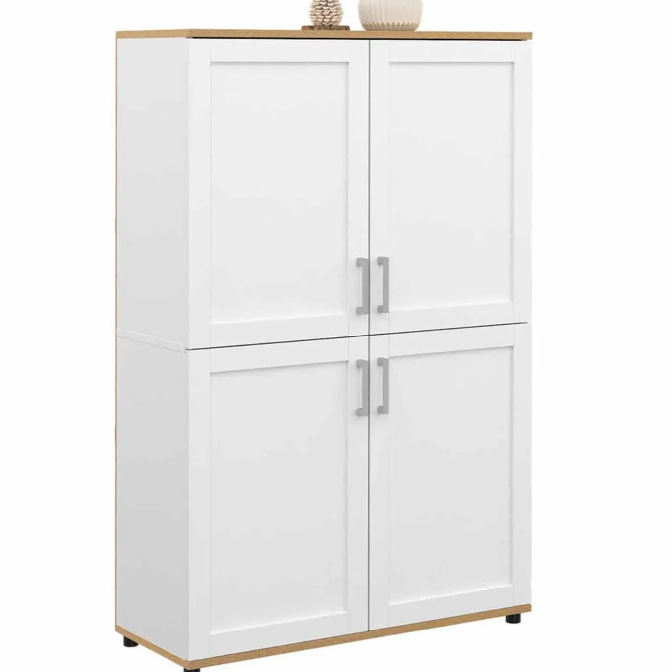 IDMarket Buffet haut blanc et bois avec 4 portes 125 cm* Buffets|Salon Complet