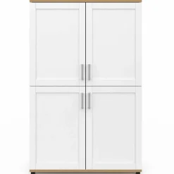 IDMarket Buffet haut blanc et bois avec 4 portes 125 cm* Buffets|Salon Complet