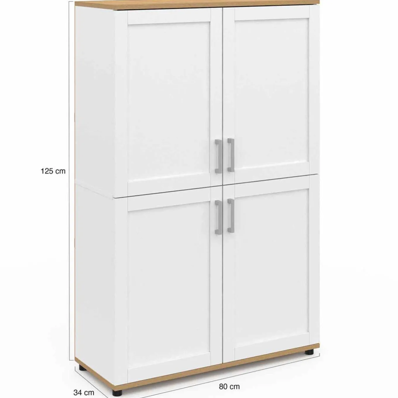 IDMarket Buffet haut blanc et bois avec 4 portes 125 cm* Buffets|Salon Complet