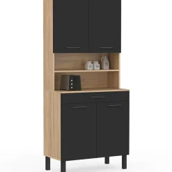 IDMarket Buffet haut de cuisine bois façon hêtre 80 cm 4 portes + tiroir noir* Meubles Tiroirs|Meubles Hauts