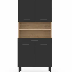 IDMarket Buffet haut de cuisine bois façon hêtre 80 cm 4 portes + tiroir noir* Meubles Tiroirs|Meubles Hauts