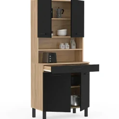 IDMarket Buffet haut de cuisine bois façon hêtre 80 cm 4 portes + tiroir noir* Meubles Tiroirs|Meubles Hauts