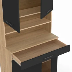 IDMarket Buffet haut de cuisine bois façon hêtre 80 cm 4 portes + tiroir noir* Meubles Tiroirs|Meubles Hauts