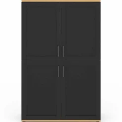 IDMarket Buffet haut noir et bois avec 4 portes 125 cm* Buffets|Salon Complet