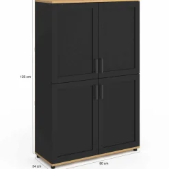 IDMarket Buffet haut noir et bois avec 4 portes 125 cm* Buffets|Salon Complet