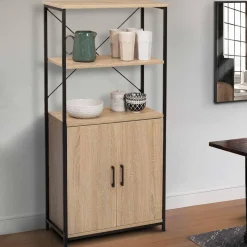 IDMarket Buffet haut style industriel 2 portes avec étagères* Collection Industrielle|Buffets De Cuisine