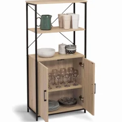 IDMarket Buffet haut style industriel 2 portes avec étagères* Collection Industrielle|Buffets De Cuisine