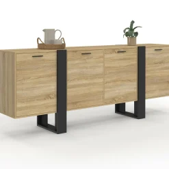 IDMarket Buffet industriel 200 cm enfilade XXL bois et noir* Meubles En Bois|Buffets