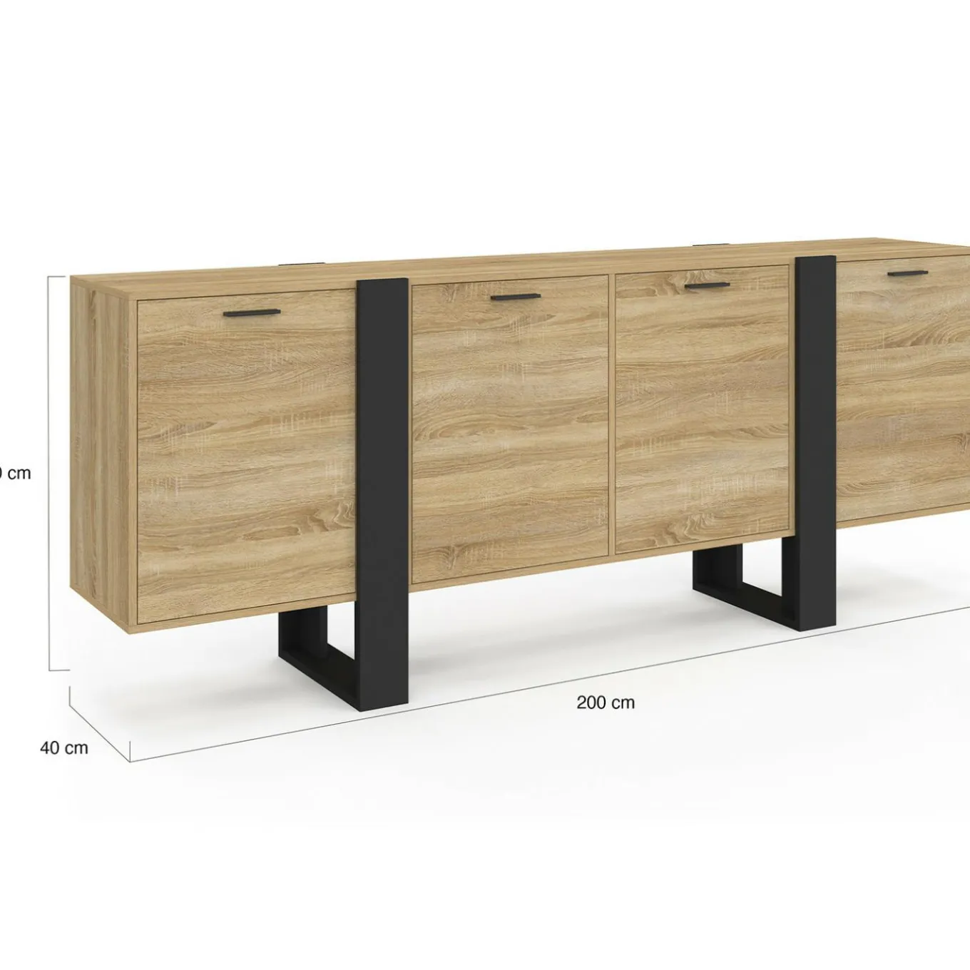 IDMarket Buffet industriel 200 cm enfilade XXL bois et noir* Meubles En Bois|Buffets