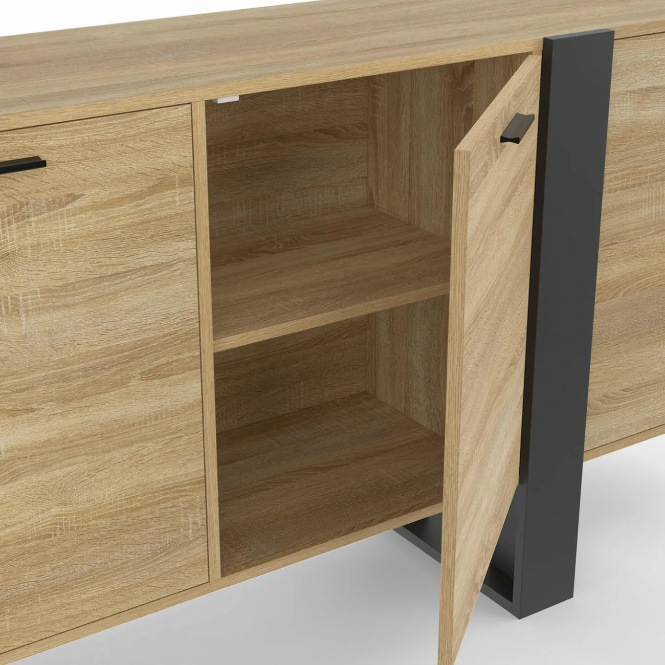 IDMarket Buffet industriel 200 cm enfilade XXL bois et noir* Meubles En Bois|Buffets