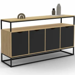 IDMarket Buffet industriel avec 4 portes noires* Buffets