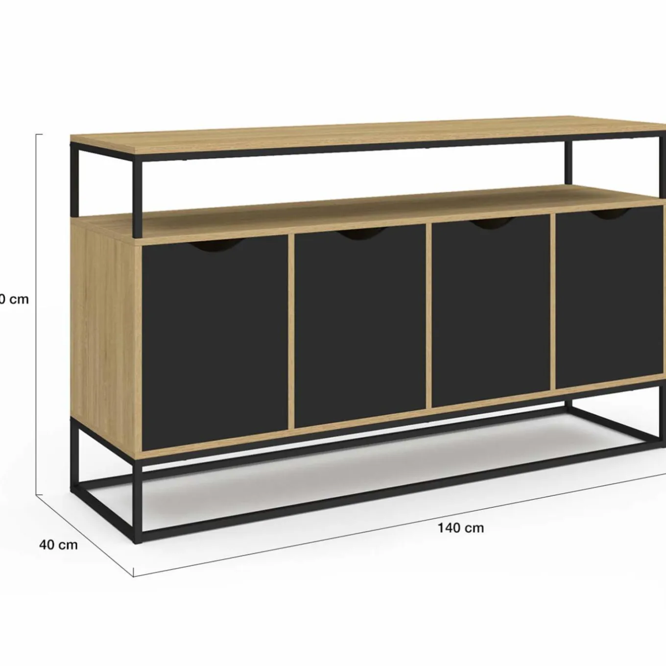 IDMarket Buffet industriel avec 4 portes noires* Buffets