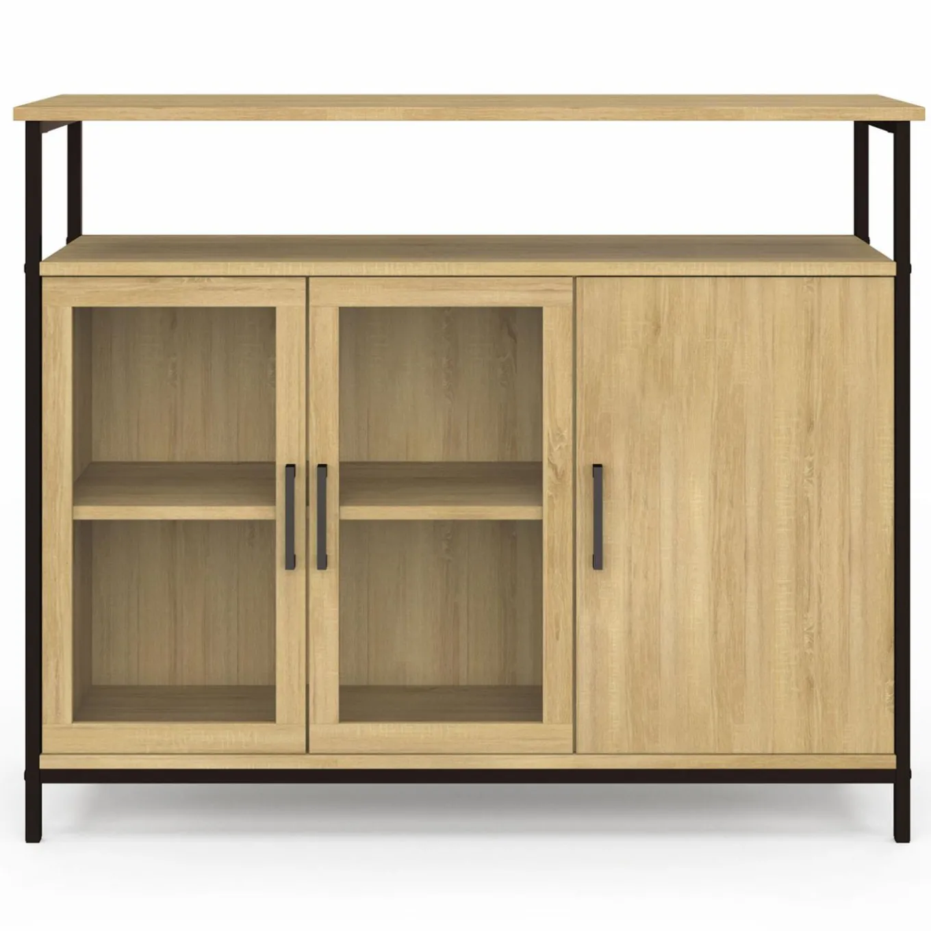 IDMarket Buffet industriel avec 2 portes vitrées et placards 100 cm* Buffets|Salle À Manger Complète