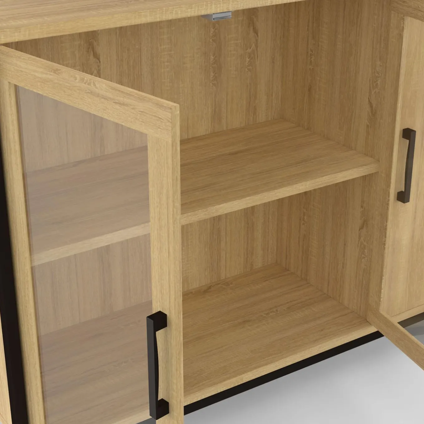 IDMarket Buffet industriel avec 2 portes vitrées et placards 100 cm* Buffets|Salle À Manger Complète