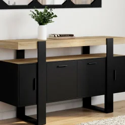 IDMarket Buffet noir avec plateau bois 140 cm 4 portes* Buffets