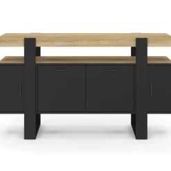 IDMarket Buffet noir avec plateau bois 140 cm 4 portes* Buffets