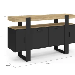 IDMarket Buffet noir avec plateau bois 140 cm 4 portes* Buffets