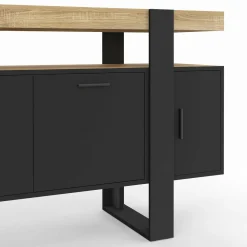 IDMarket Buffet noir avec plateau bois 140 cm 4 portes* Buffets