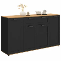 IDMarket Buffet noir et bois 4 portes 1 tiroir* Buffets|Salon Complet
