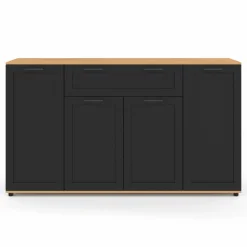 IDMarket Buffet noir et bois 4 portes 1 tiroir* Buffets|Salon Complet
