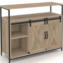 IDMarket Buffet portes coulissantes grange bois clair effet vieilli* Collection Industrielle|Salle À Manger Complète