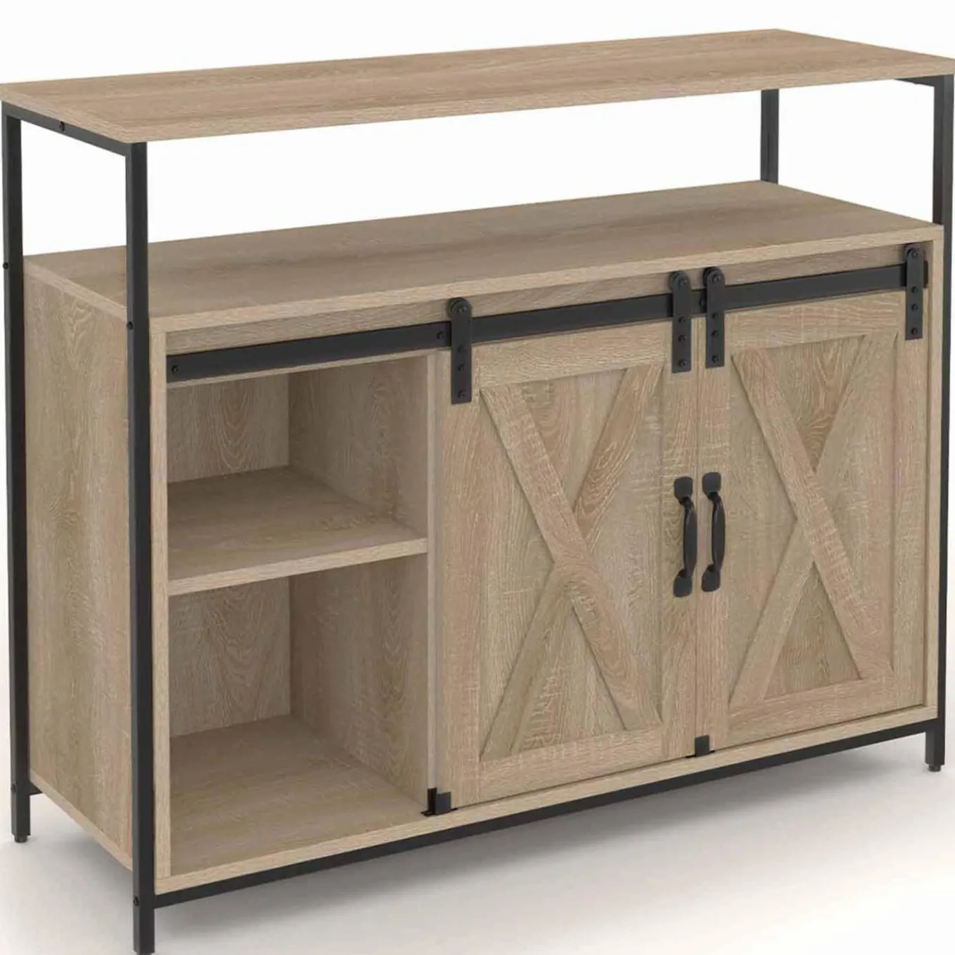 IDMarket Buffet portes coulissantes grange bois clair effet vieilli* Collection Industrielle|Salle À Manger Complète