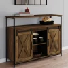 IDMarket Buffet portes coulissantes grange bois foncé effet vieilli* Collection Vintage|Buffets