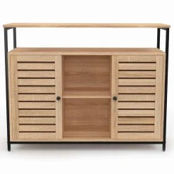 IDMarket Buffet portes persiennes bois et métal noir* Collection Industrielle|Salle À Manger Complète