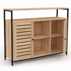 IDMarket Buffet portes persiennes bois et métal noir* Collection Industrielle|Salle À Manger Complète