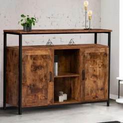 IDMarket Buffet style industriel 2 portes effet bois vieilli 100 cm* Meubles Bas|Collection Industrielle