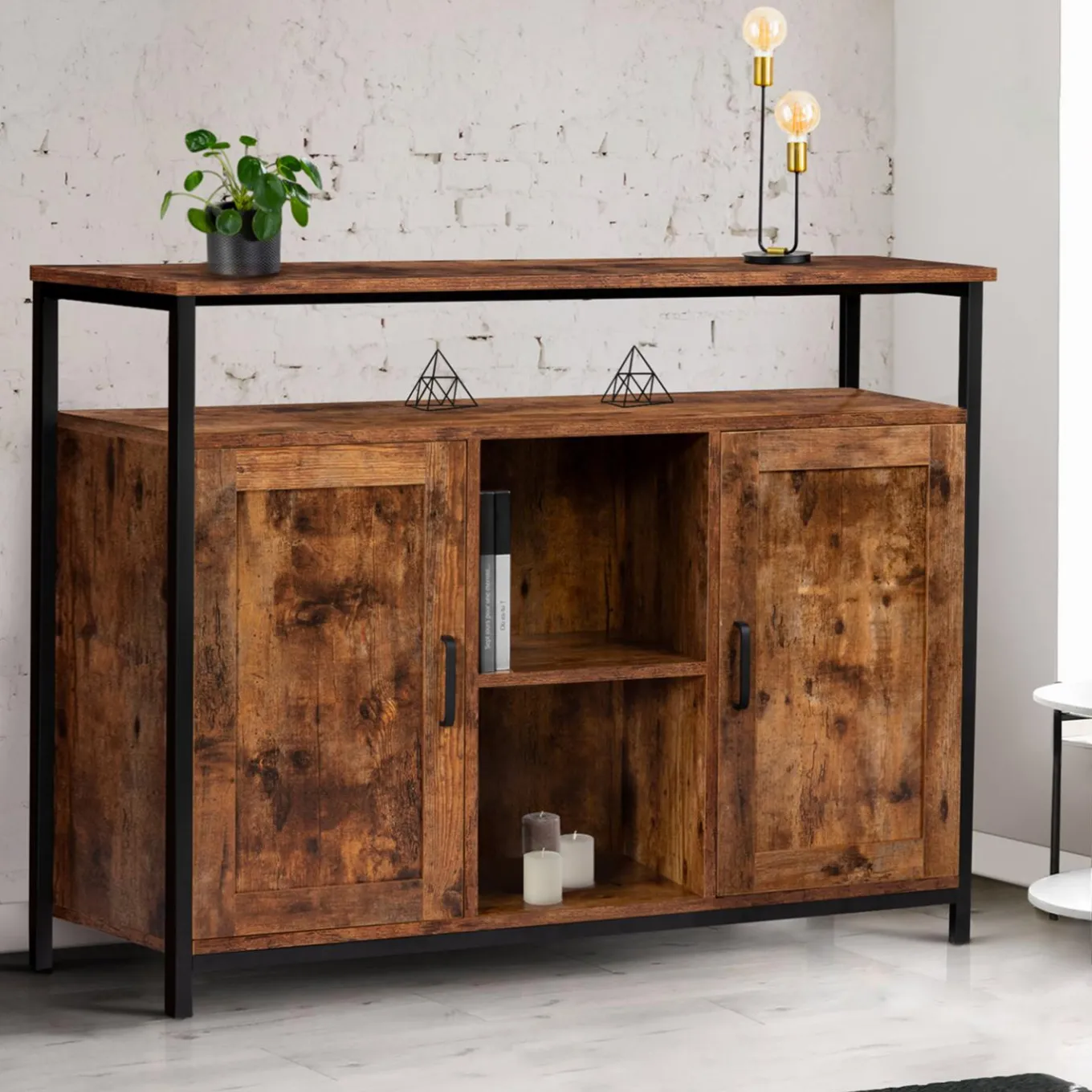 IDMarket Buffet style industriel 2 portes effet bois vieilli 100 cm* Meubles Bas|Collection Industrielle