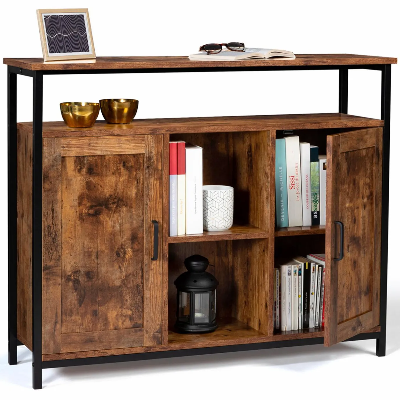 IDMarket Buffet style industriel 2 portes effet bois vieilli 100 cm* Meubles Bas|Collection Industrielle