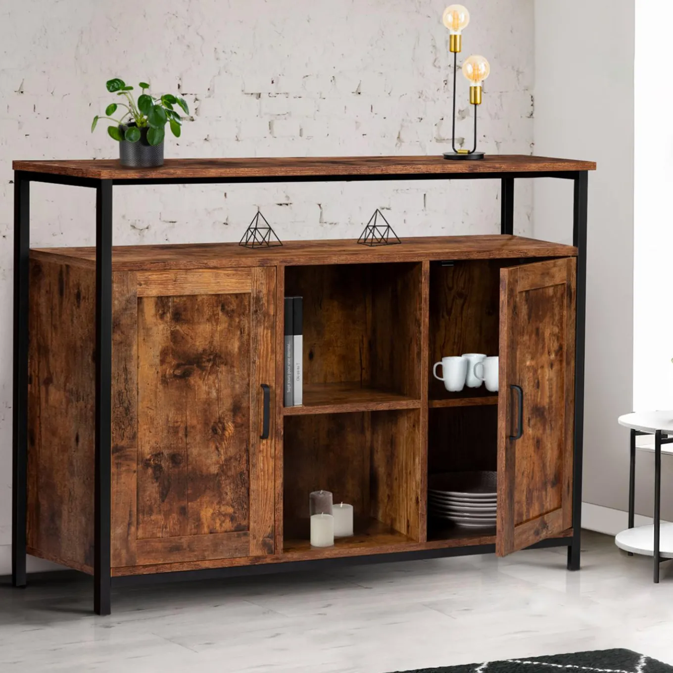 IDMarket Buffet style industriel 2 portes effet bois vieilli 100 cm* Meubles Bas|Collection Industrielle