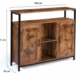 IDMarket Buffet style industriel 2 portes effet bois vieilli 100 cm* Meubles Bas|Collection Industrielle