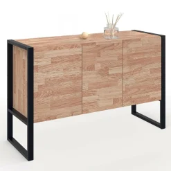 IDMarket Buffet style industriel 3 portes bois et noir surélevé* Collection Industrielle|Salle À Manger Complète